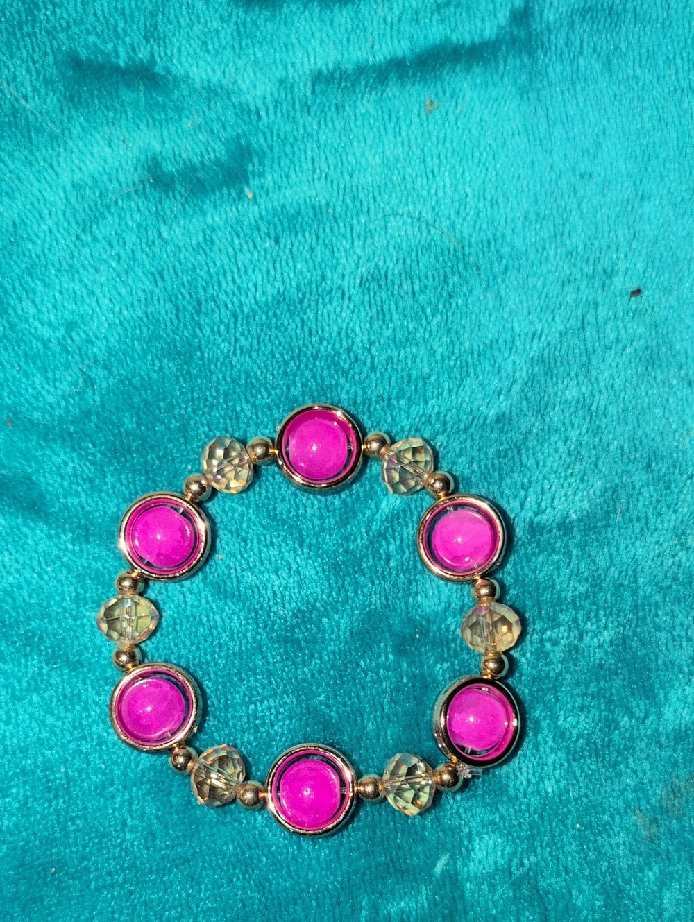 Gold-Tone Pink Beaded Stretch Bracelet